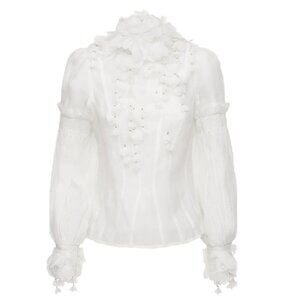 Zimmermann Botanica Petal-Detailed Linen-Silk Top Blouse -- $1150
